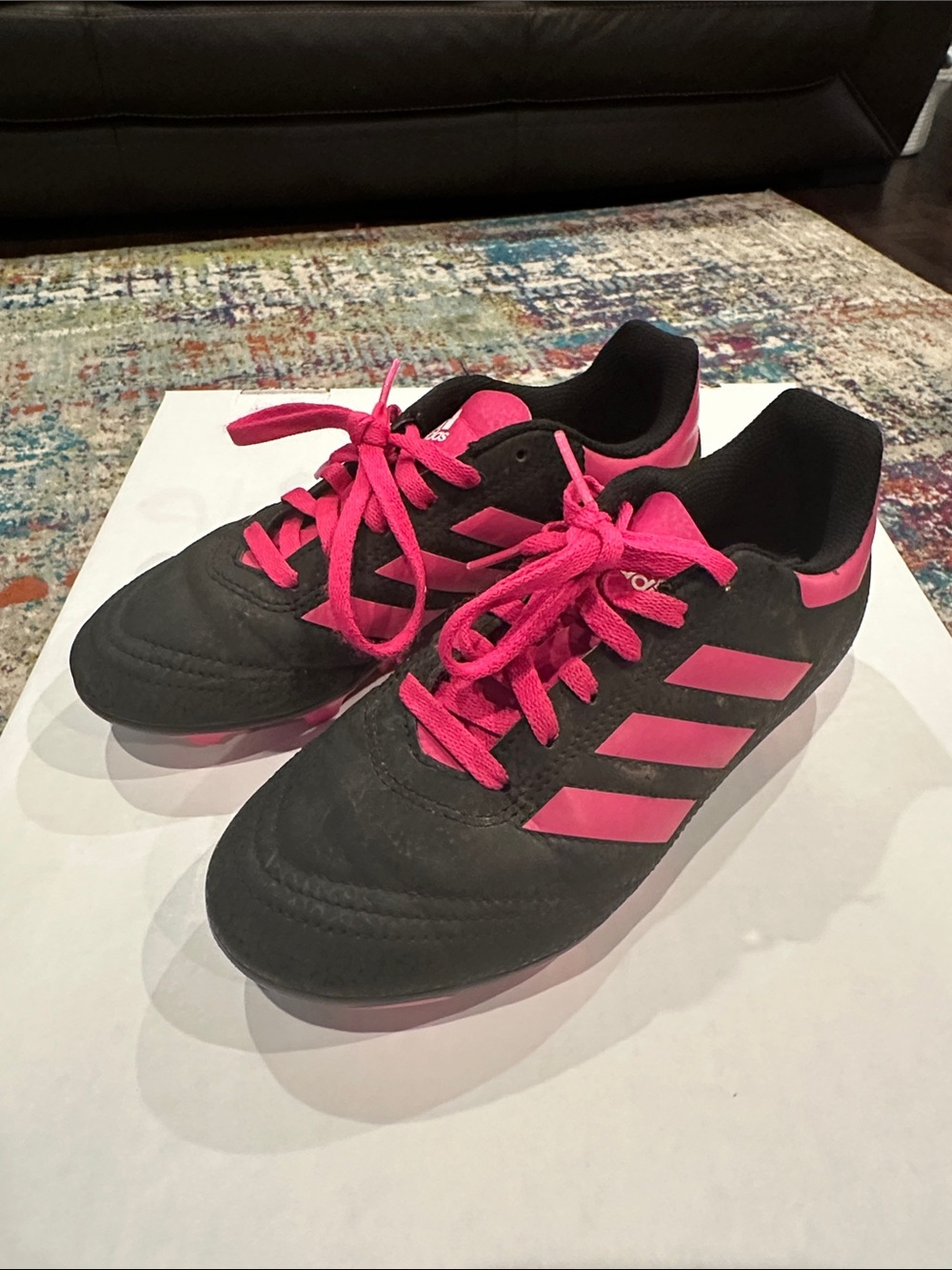 adidas Kids Black Soccer cleats with Pink Accents